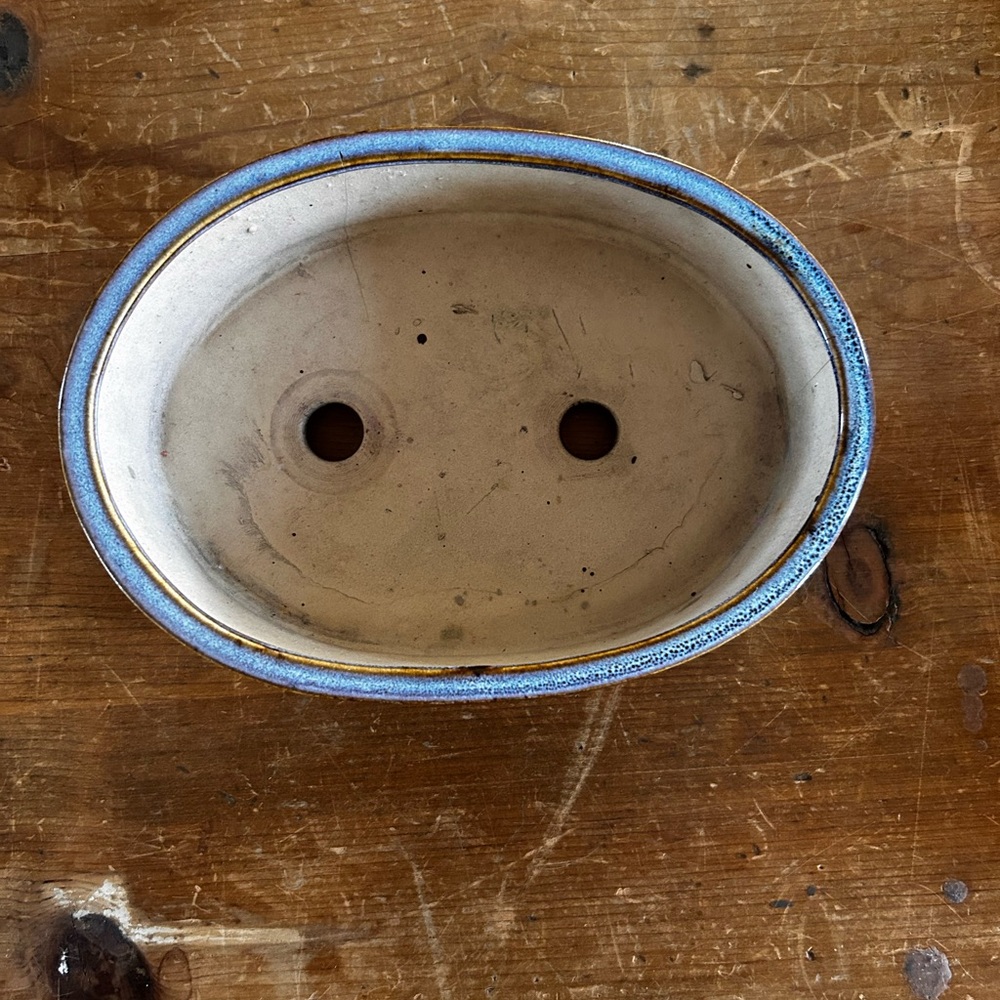 Blue glazed ceramic oval planter. - Picture 3 of 6